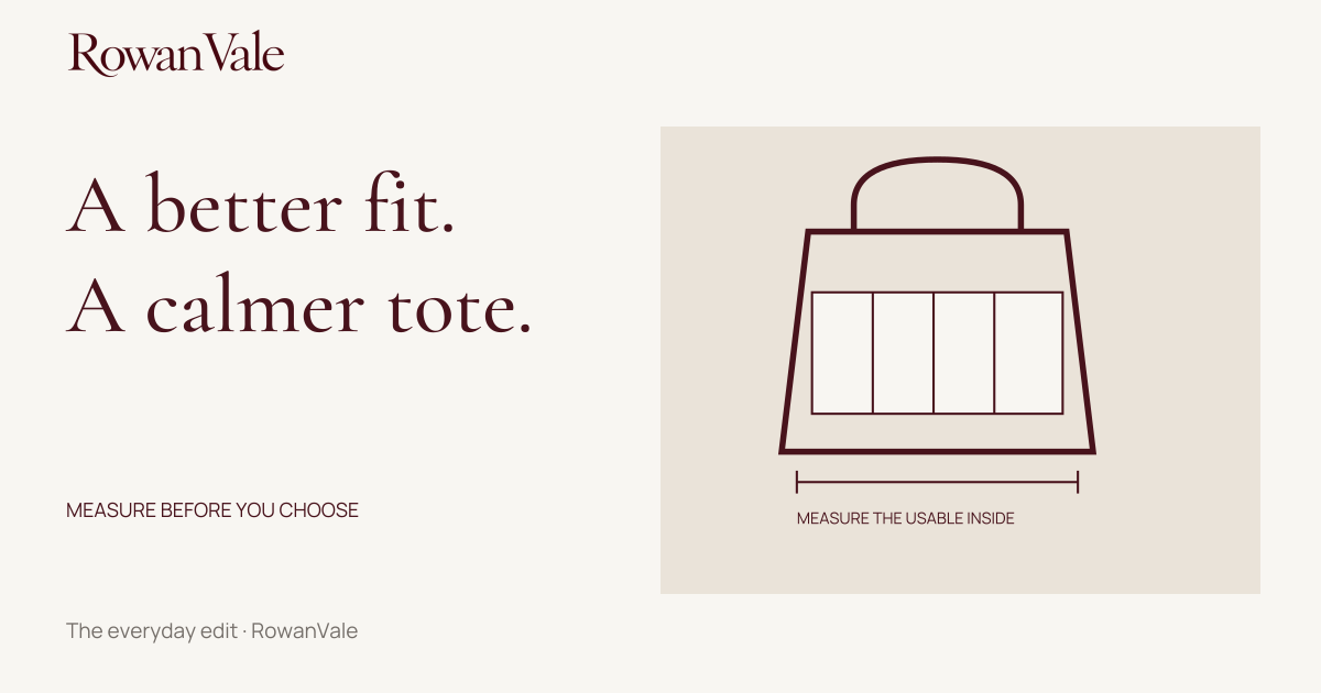 Illustrated tote and insert with an inside-measurement checklist